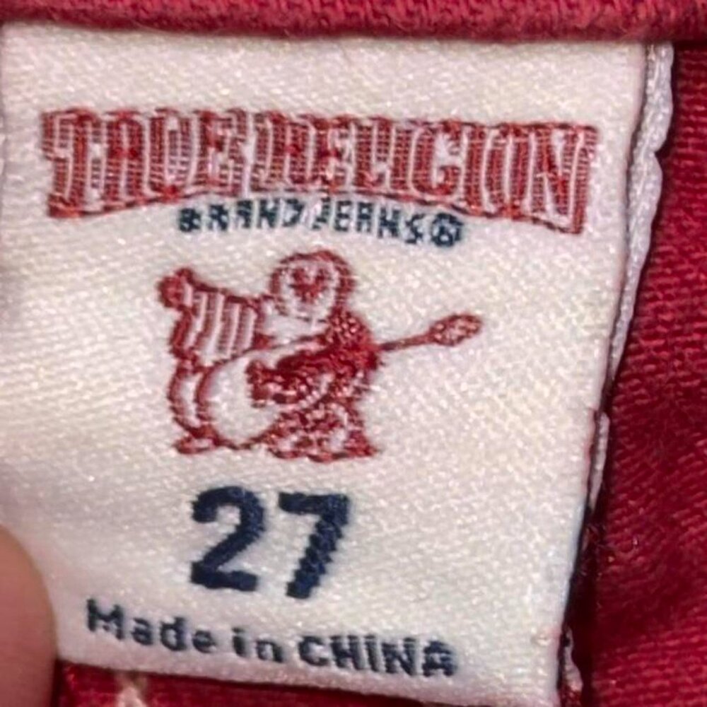 ๐True Religion Red Low Rise Skinny Jeans Size 27 Y2K Contrast Stitch - Picture 4 of 8